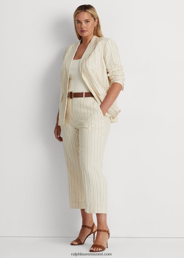 Ralph Lauren naiset raidallinen pellavasekoite toimikas bleiseri 0Z24ZR4681 kerma/puhdistettu laivasto