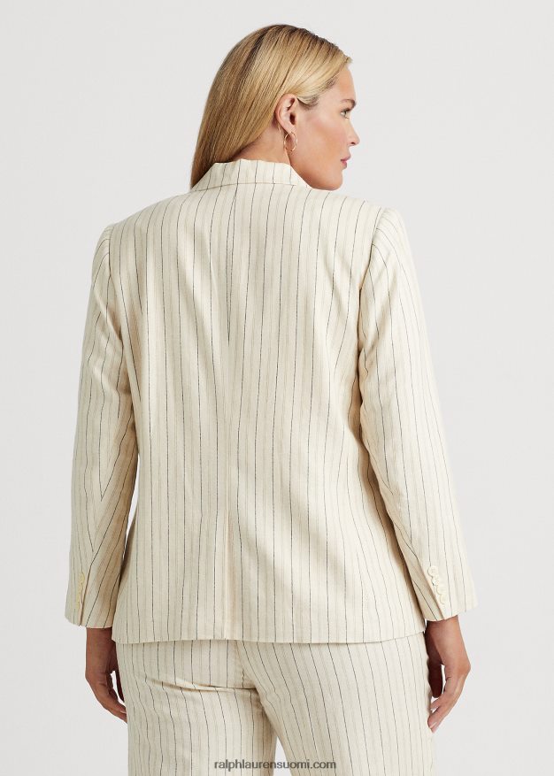 Ralph Lauren naiset raidallinen pellavasekoite toimikas bleiseri 0Z24ZR4681 kerma/puhdistettu laivasto