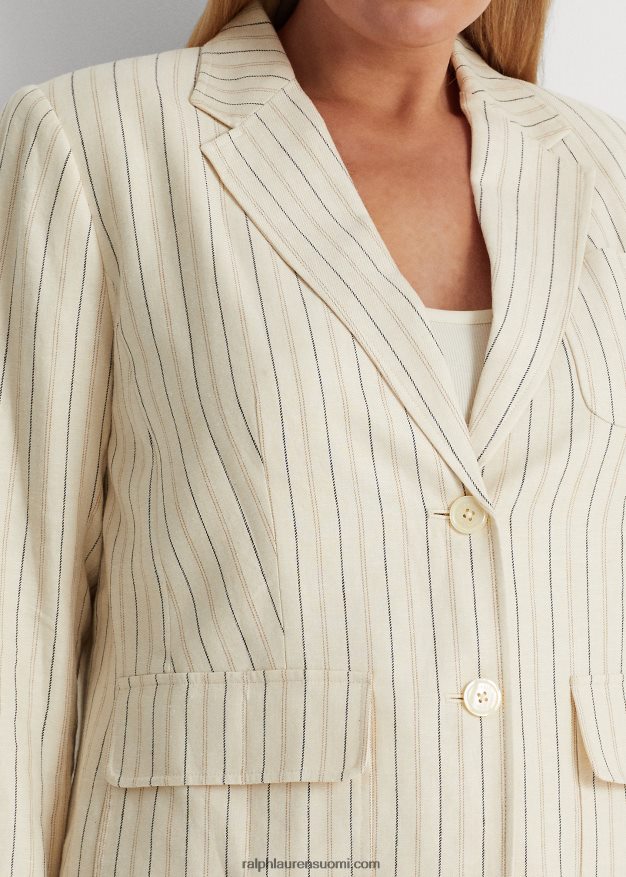 Ralph Lauren naiset raidallinen pellavasekoite toimikas bleiseri 0Z24ZR4681 kerma/puhdistettu laivasto