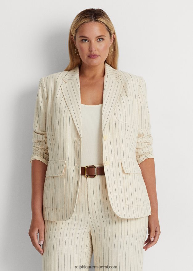 Ralph Lauren naiset raidallinen pellavasekoite toimikas bleiseri 0Z24ZR4681 kerma/puhdistettu laivasto