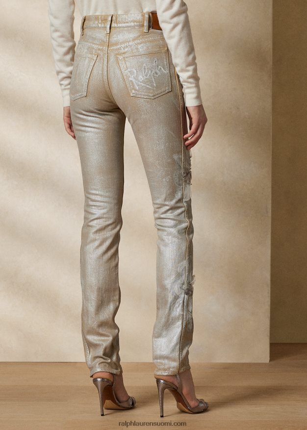 Ralph Lauren naiset 160 ohut denimfarkku 0Z24ZR3549 päällystetty hopea kukka