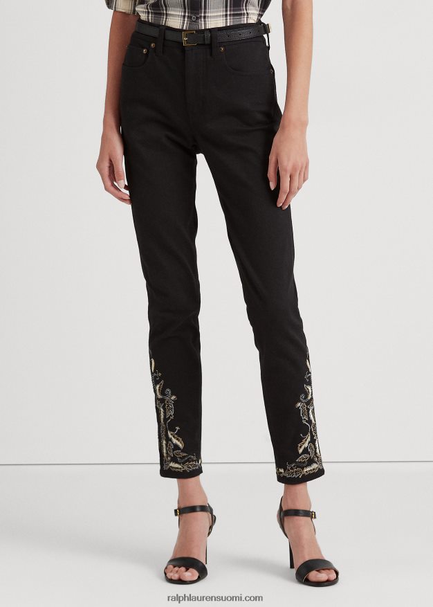 Ralph Lauren naiset brodeerattu korkeakorkoinen skinny nilkkafarkku 0Z24ZR9590