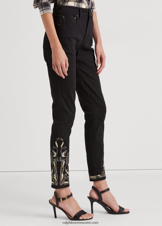 Ralph Lauren naiset brodeerattu korkeakorkoinen skinny nilkkafarkku 0Z24ZR9590