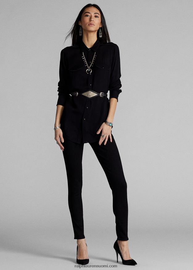 Ralph Lauren naiset joustava korkea skinny fit farkku 0Z24ZR9143 musta pesu