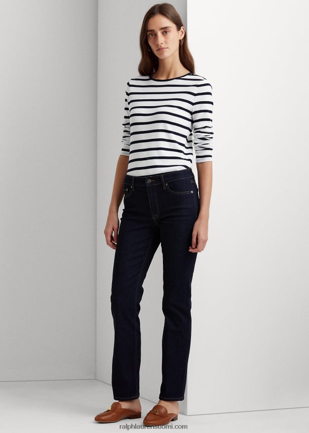 Ralph Lauren naiset keskikorkea suora farkku 0Z24ZR4486 tumma huuhtelu