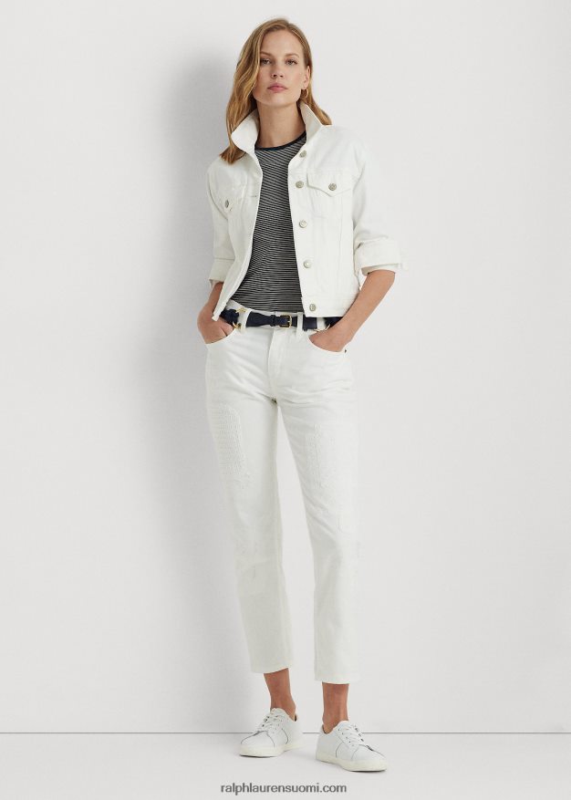 Ralph Lauren naiset silmukka-tilkkutukka rento kapeneva farkku 0Z24ZR4356 valkoinen pesu