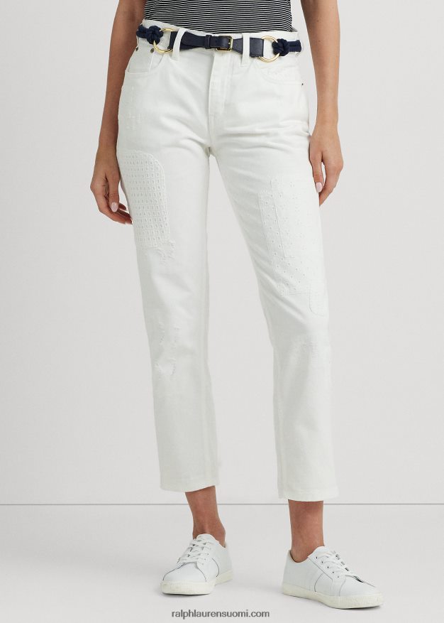 Ralph Lauren naiset silmukka-tilkkutukka rento kapeneva farkku 0Z24ZR4356 valkoinen pesu