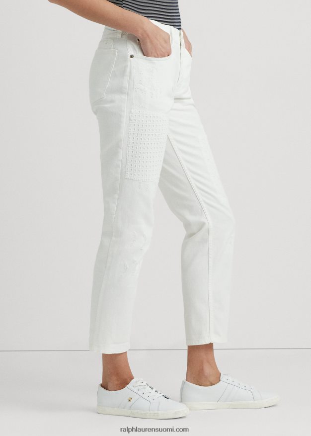 Ralph Lauren naiset silmukka-tilkkutukka rento kapeneva farkku 0Z24ZR4356 valkoinen pesu