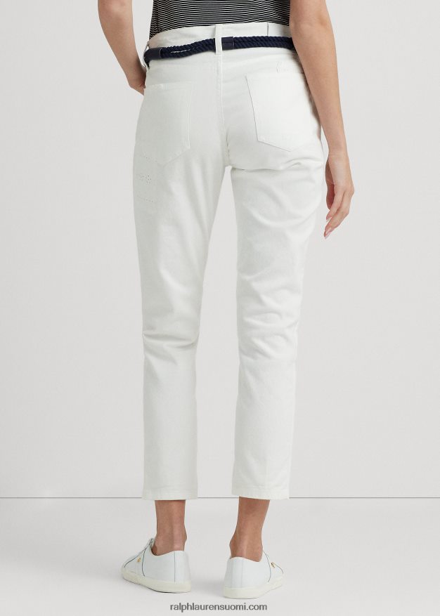 Ralph Lauren naiset silmukka-tilkkutukka rento kapeneva farkku 0Z24ZR4356 valkoinen pesu