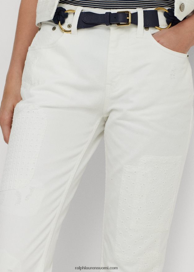 Ralph Lauren naiset silmukka-tilkkutukka rento kapeneva farkku 0Z24ZR4356 valkoinen pesu