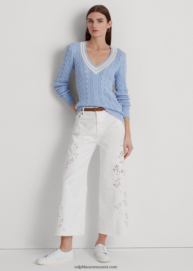 Ralph Lauren naiset silmukkakorkea leveälahkeinen lyhennetty farkku 0Z24ZR3904 valkoinen pesu