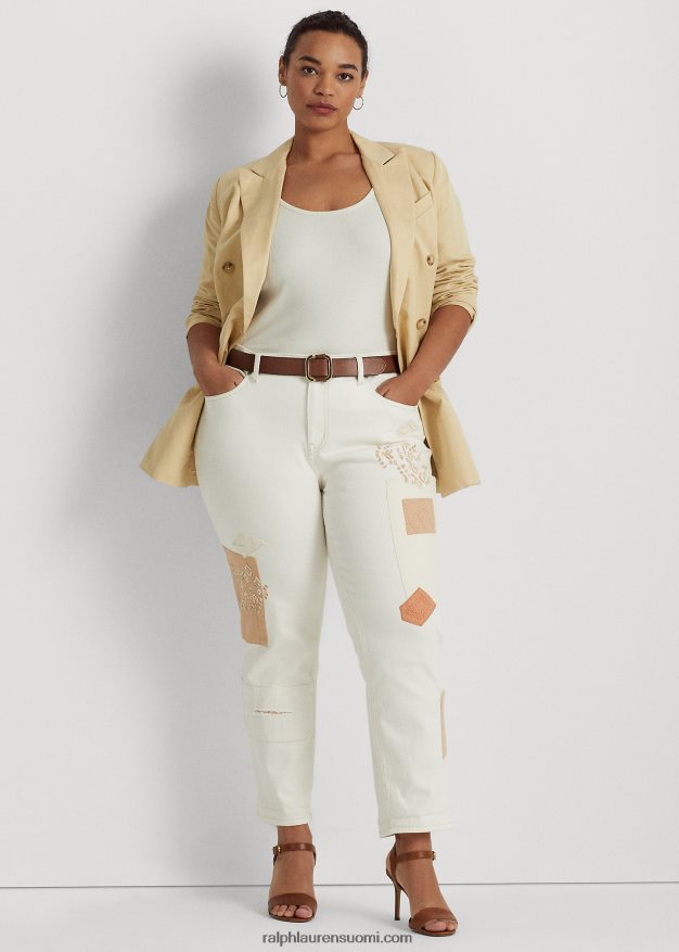 Ralph Lauren naiset tilkkutäkki rento kapeneva nilkkafarkku 0Z24ZR4773 kermapesu