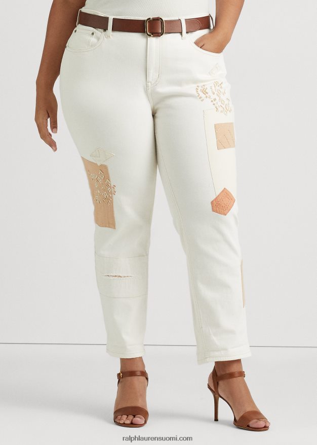 Ralph Lauren naiset tilkkutäkki rento kapeneva nilkkafarkku 0Z24ZR4773 kermapesu