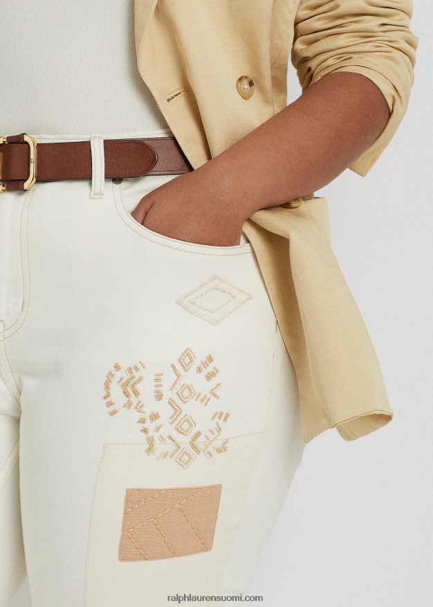 Ralph Lauren naiset tilkkutäkki rento kapeneva nilkkafarkku 0Z24ZR4773 kermapesu