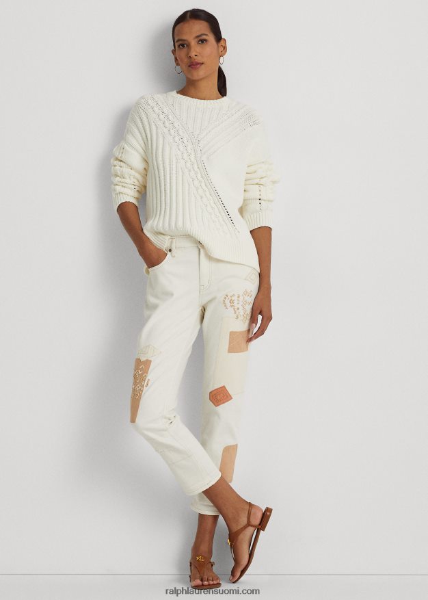 Ralph Lauren naiset tilkkutäkki rento kapeneva nilkkafarkku 0Z24ZR4867 kermapesu