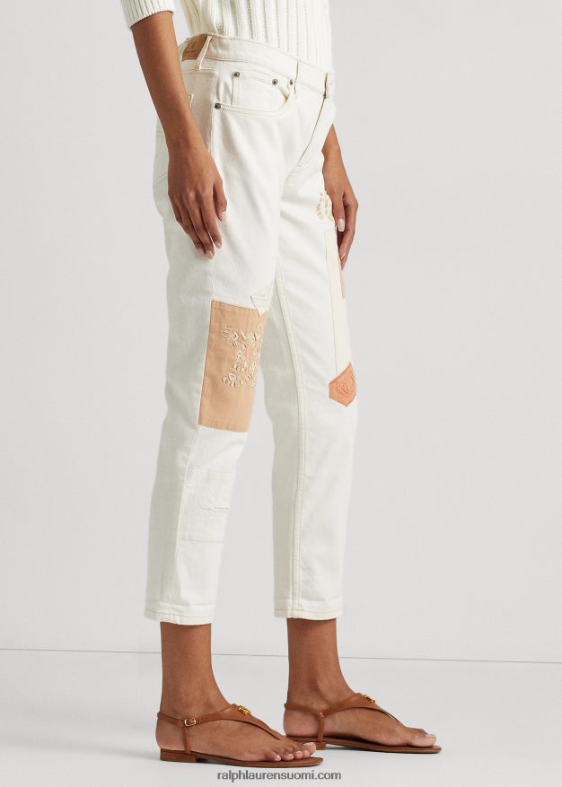 Ralph Lauren naiset tilkkutäkki rento kapeneva nilkkafarkku 0Z24ZR4867 kermapesu