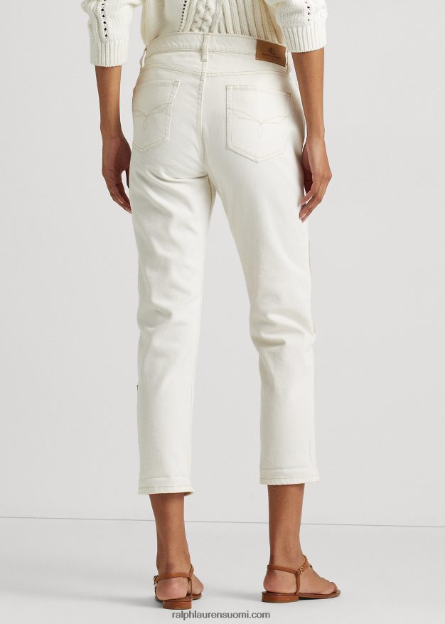 Ralph Lauren naiset tilkkutäkki rento kapeneva nilkkafarkku 0Z24ZR4867 kermapesu