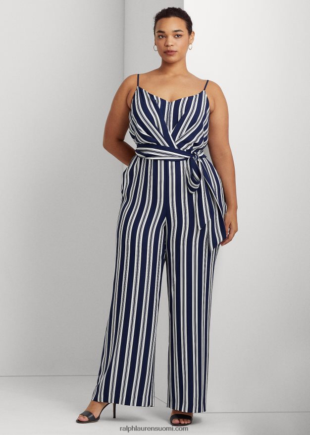 Ralph Lauren naiset raidallinen vyöllinen kreppihaalari 0Z24ZR4812 laivasto/valkoinen