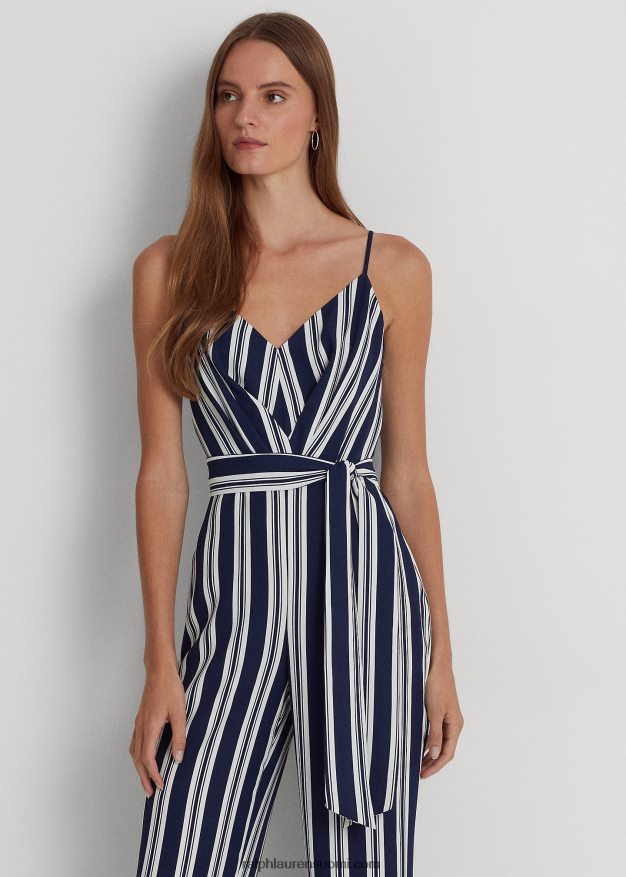 Ralph Lauren naiset raidallinen vyöllinen kreppihaalari 0Z24ZR9539 laivasto/valkoinen