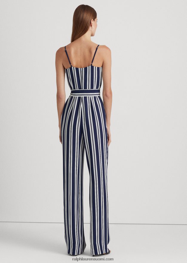 Ralph Lauren naiset raidallinen vyöllinen kreppihaalari 0Z24ZR9539 laivasto/valkoinen