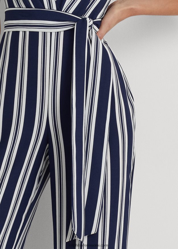 Ralph Lauren naiset raidallinen vyöllinen kreppihaalari 0Z24ZR9539 laivasto/valkoinen