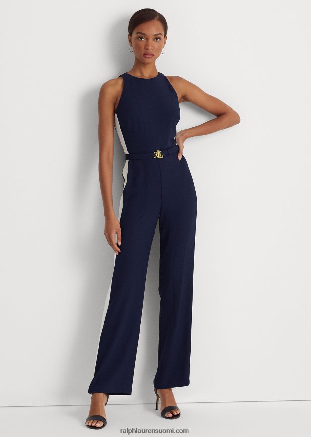 Ralph Lauren naiset sivuraitainen kreppihaalari 0Z24ZR9564 hienostunut laivasto/valkoinen