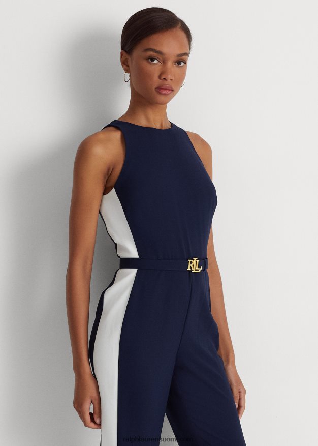 Ralph Lauren naiset sivuraitainen kreppihaalari 0Z24ZR9564 hienostunut laivasto/valkoinen