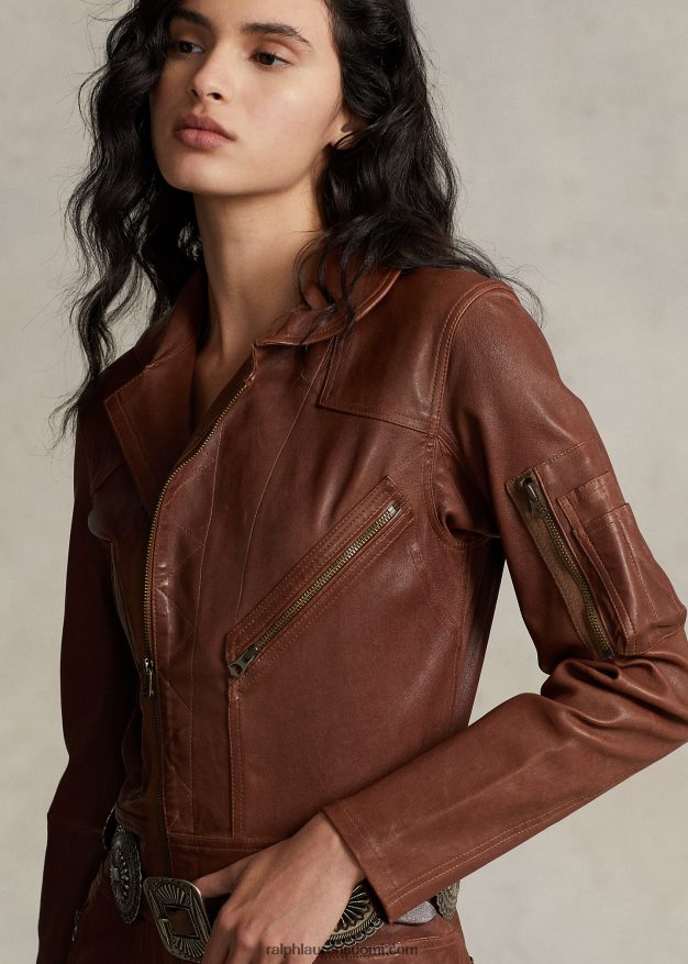 Ralph Lauren naiset slim fit lampaannahkainen haalari 0Z24ZR3231 kookospapu