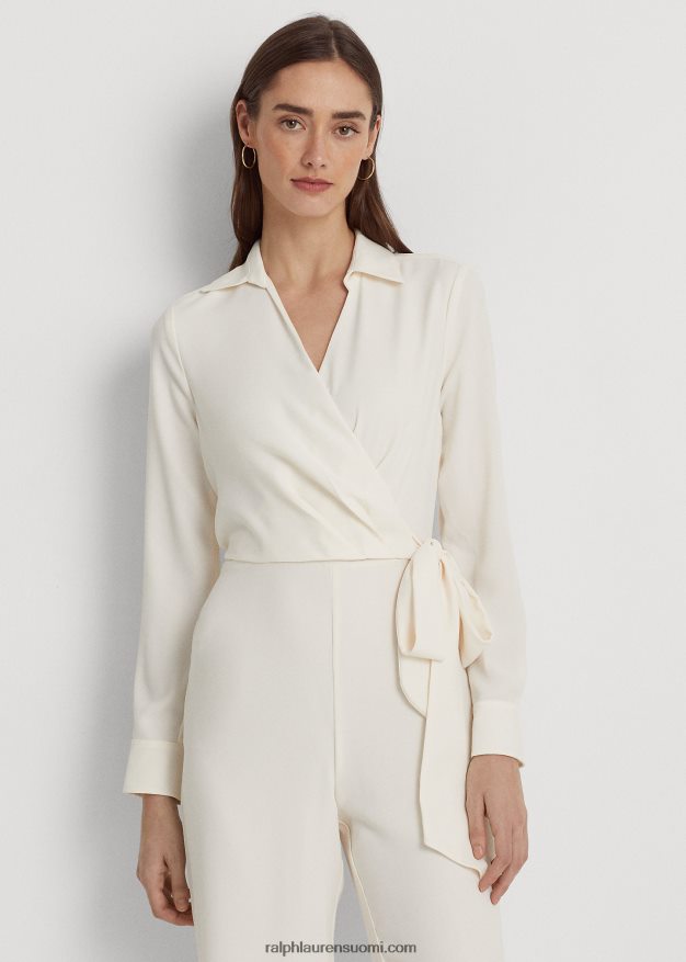 Ralph Lauren naiset solmittava georgette leveälahkeinen haalari 0Z24ZR4108 mascarpone-kermaa