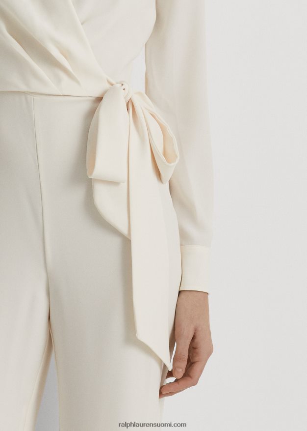 Ralph Lauren naiset solmittava georgette leveälahkeinen haalari 0Z24ZR4108 mascarpone-kermaa