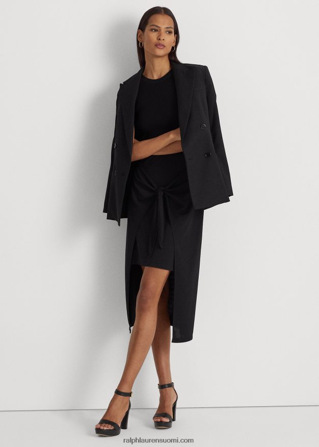 Ralph Lauren naiset Edessä solmittava joustava jersey midihame 0Z24ZR3851 musta