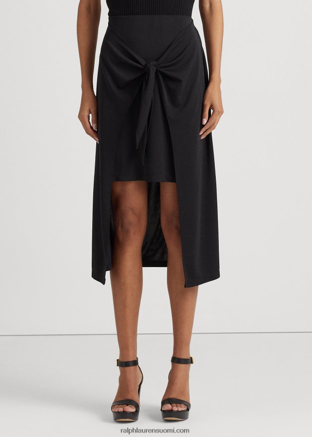 Ralph Lauren naiset Edessä solmittava joustava jersey midihame 0Z24ZR4364 musta