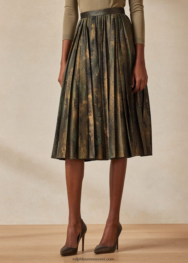 Ralph Lauren naiset arnav laskostettu käsinmaalattu hame 0Z24ZR9292 musta/pronssi