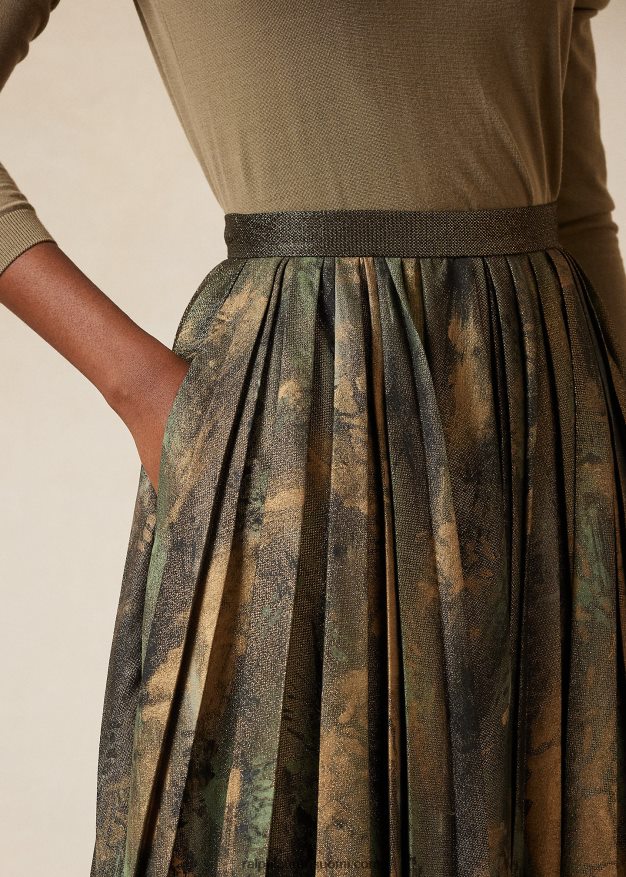 Ralph Lauren naiset arnav laskostettu käsinmaalattu hame 0Z24ZR9292 musta/pronssi