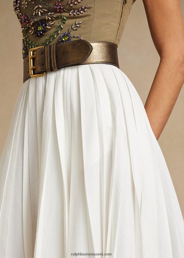 Ralph Lauren naiset arnav laskostettu pellavasekoitehame 0Z24ZR3593 luonnonvalkoinen