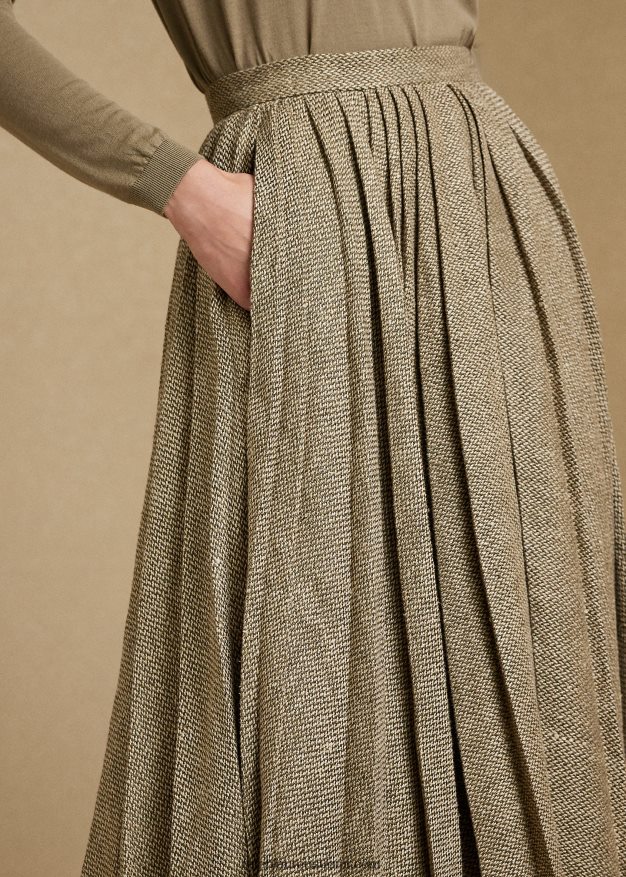 Ralph Lauren naiset arnav laskostettu rikki-twill-hame 0Z24ZR9309 oliivi/rusketus