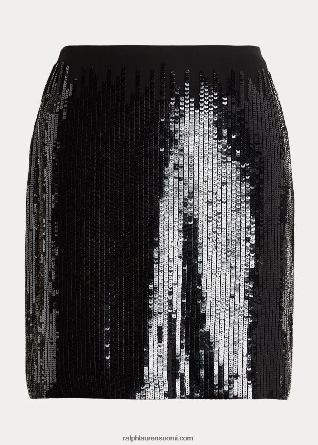 Ralph Lauren naiset carreen paljetoitu silkkigeorgette-hame 0Z24ZR9305 musta