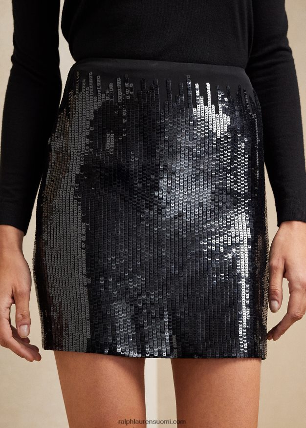 Ralph Lauren naiset carreen paljetoitu silkkigeorgette-hame 0Z24ZR9305 musta