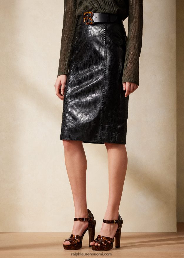 Ralph Lauren naiset cynthia kohokuvioitu vuohennahkahame 0Z24ZR3575 musta