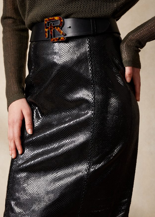 Ralph Lauren naiset cynthia kohokuvioitu vuohennahkahame 0Z24ZR3575 musta