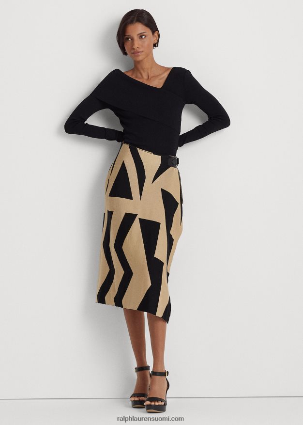 Ralph Lauren naiset geoprint-puuvillasekoitettu kynähame 0Z24ZR4154 musta/ruskea