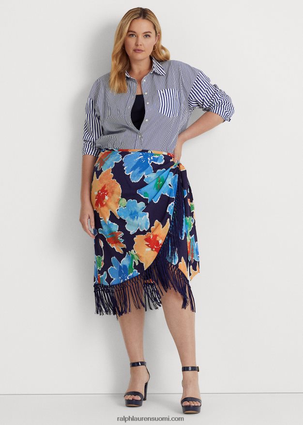 Ralph Lauren naiset hapsuinen kukkainen kreppihame 0Z24ZR4813 laivasto multi