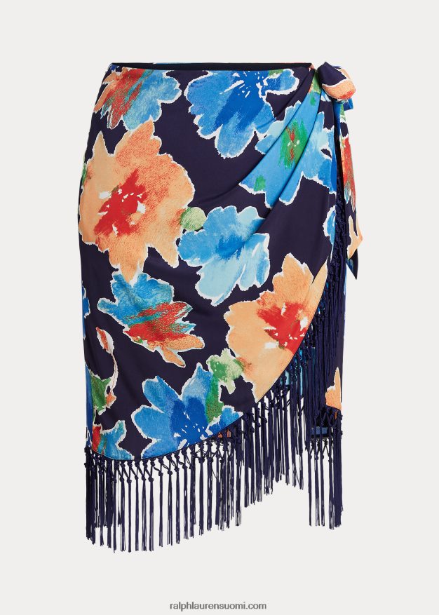 Ralph Lauren naiset hapsuinen kukkainen kreppihame 0Z24ZR4813 laivasto multi