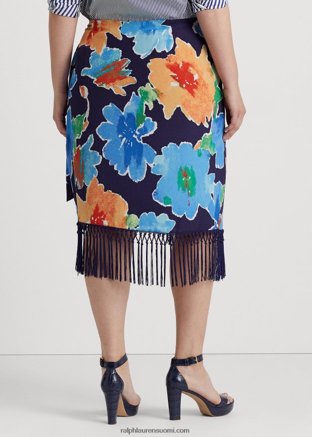 Ralph Lauren naiset hapsuinen kukkainen kreppihame 0Z24ZR4813 laivasto multi