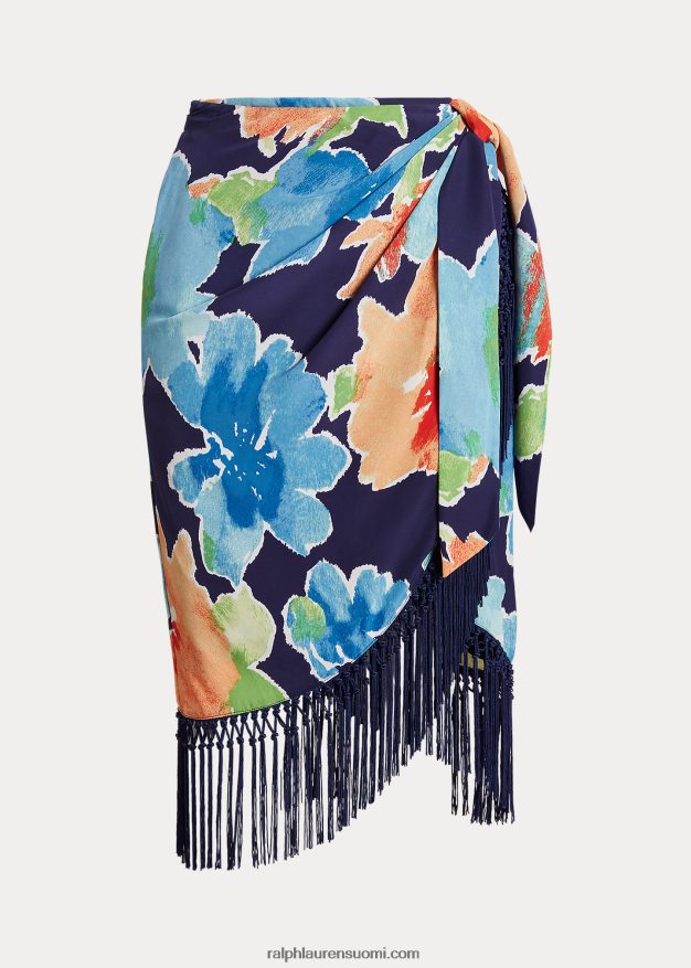 Ralph Lauren naiset hapsuinen kukkainen kreppihame 0Z24ZR4900 laivasto multi