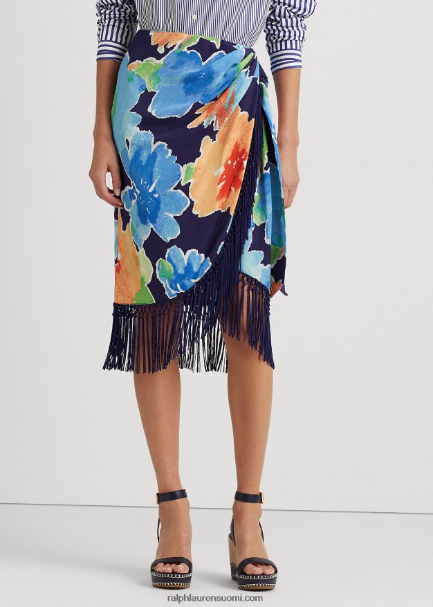 Ralph Lauren naiset hapsuinen kukkainen kreppihame 0Z24ZR4900 laivasto multi