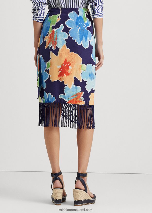 Ralph Lauren naiset hapsuinen kukkainen kreppihame 0Z24ZR4900 laivasto multi