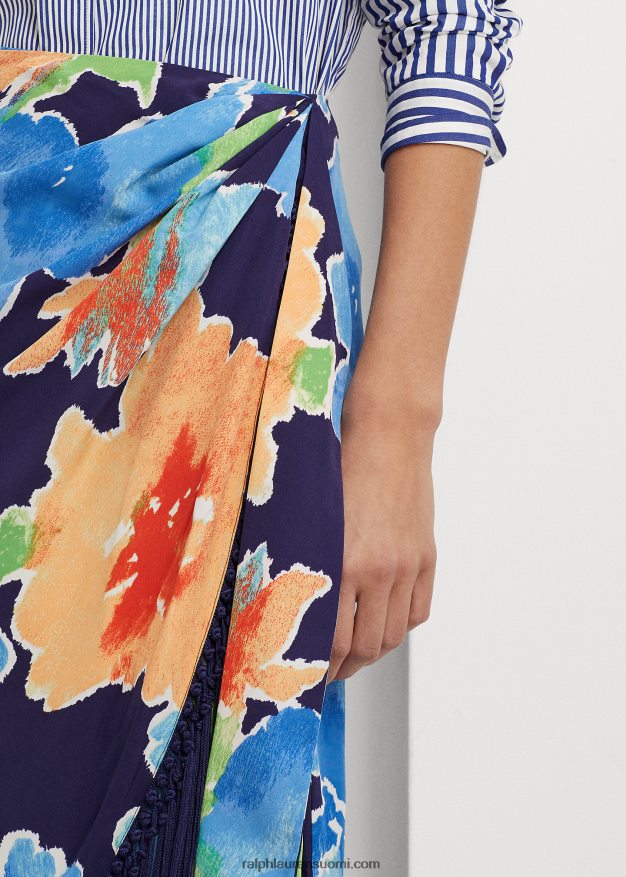 Ralph Lauren naiset hapsuinen kukkainen kreppihame 0Z24ZR4900 laivasto multi