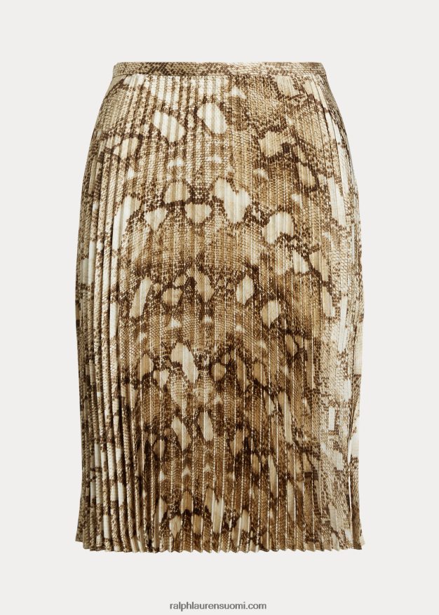 Ralph Lauren naiset käärmeennahkakuvioinen laskostettu charmeuse-hame 0Z24ZR4899 kerma multi