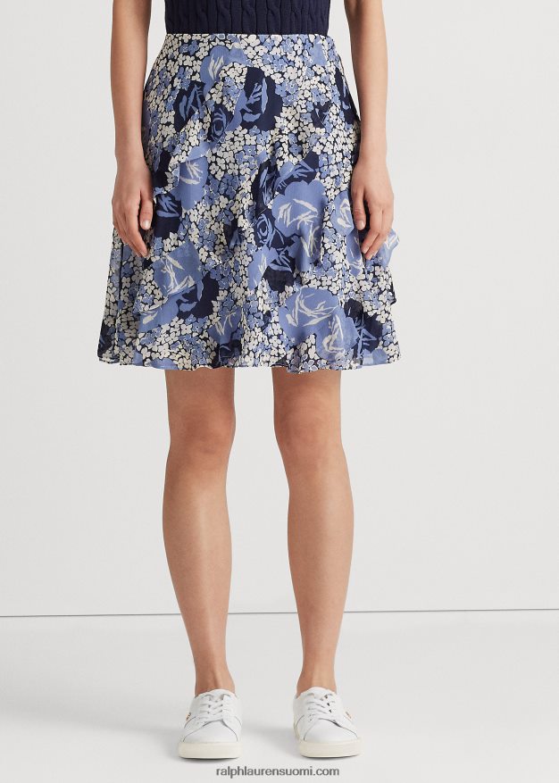 Ralph Lauren naiset kukkainen röyhelöinen georgette-hame 0Z24ZR4431 sininen/kerma/laivasto